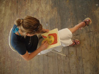 a girl drawing in Trnovica 2003