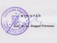 Potpis ministra dr. sc. Dragana Primorca na rje�enje o upisu v.k. RGN-a u Upisnik studentskih udruga